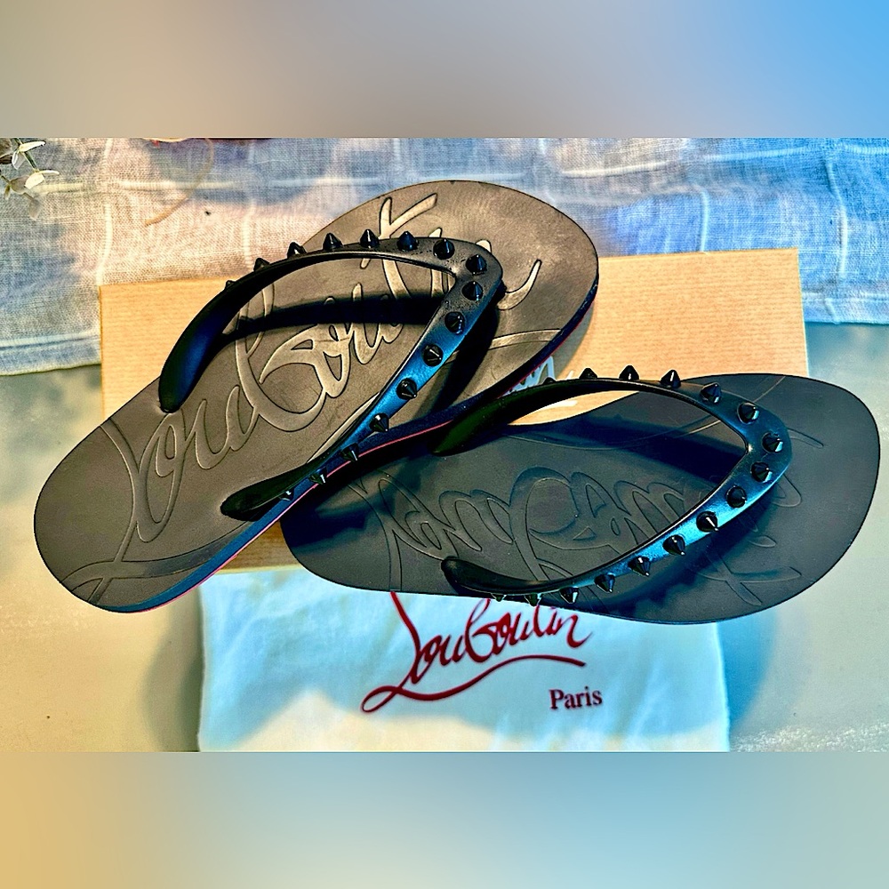 Christian Louboutin Loubi Donna Spike Red Sole Flip Flops